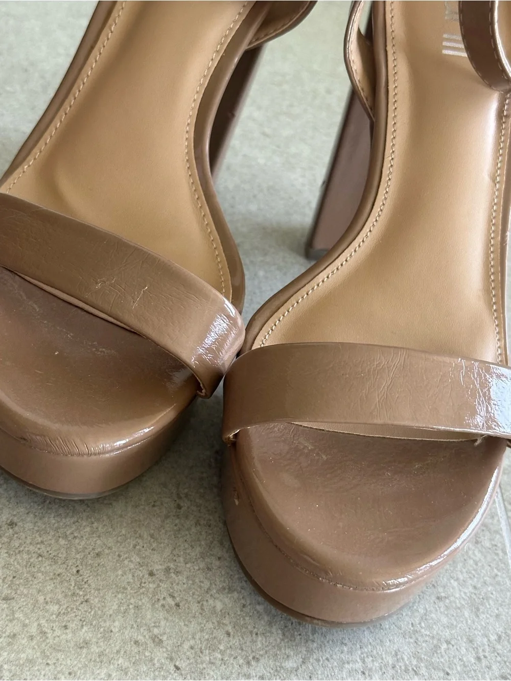 Bar III Ivy Patent Platform Ankle-Strap Sandal Tan Patent Sanda High Heel Sandal